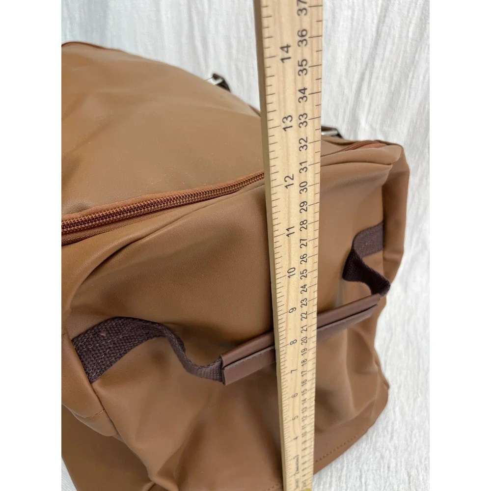 Bella Russo Brown Faux Leather Inner Pockets Travel Rolling Duffle Bag Carry On